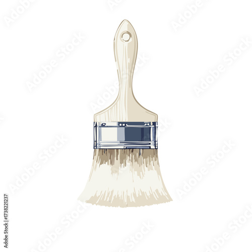 Paint brush with beige handle and white bristles ready for application