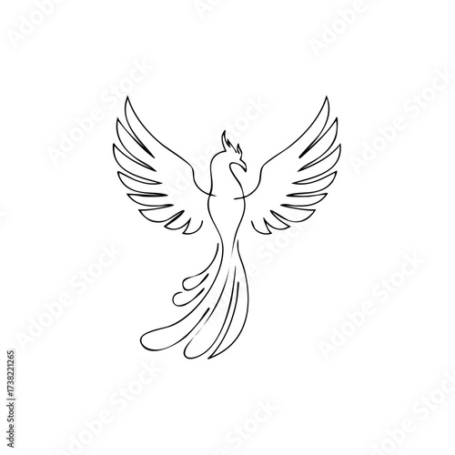 Phoenix Line Art Rising Bird Single Continuous Outline Vector Icon