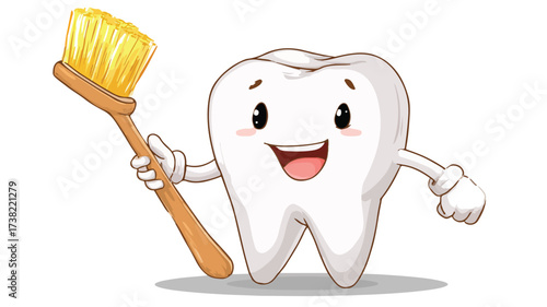 Adorable Tooth in a Hygienic Brushing Stance Cartoon
