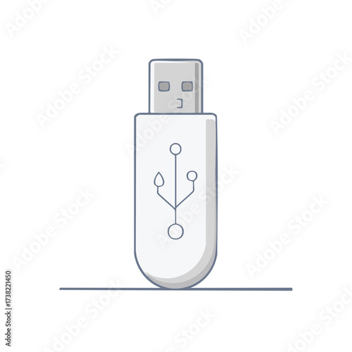 Cartoon style USB flash drive with port connection symbol illustration