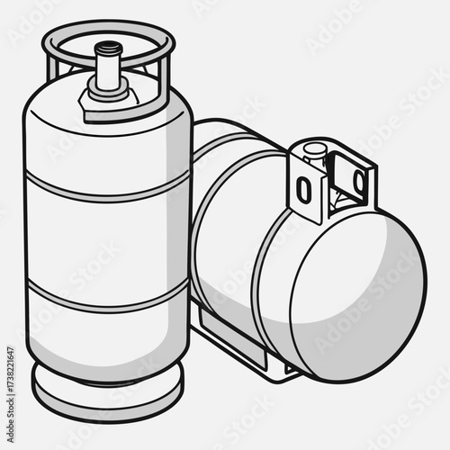 Two large propane gas cylinders one upright and one horizontal presented in a clean line art illustration style