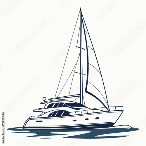 Elegant modern sailboat with large white sails gliding smoothly across the blue ocean waves