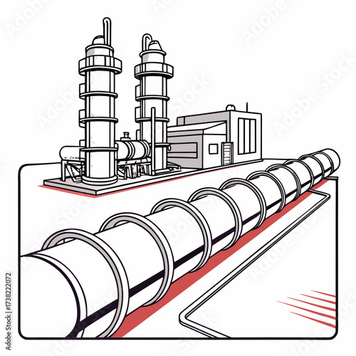 Industrial facility with large pipelines and storage tanks representing energy infrastructure and resource transportation systems