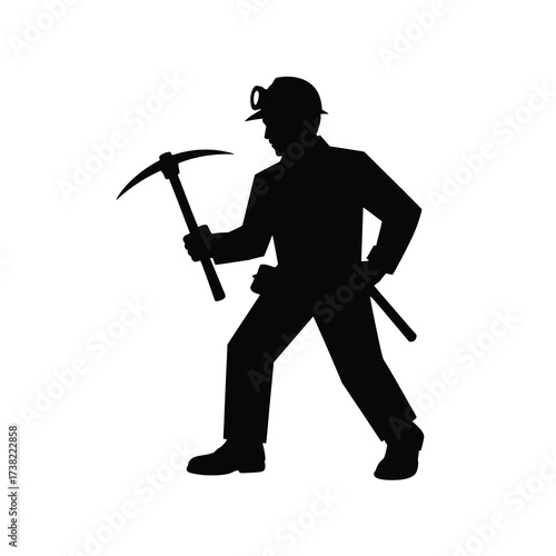 Silhouette of a miner with a pickaxe ready for work