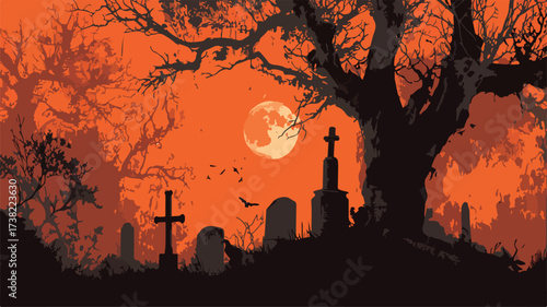 Eerie Halloween Silhouette on Grunge Background - Spooky Holiday Design Element