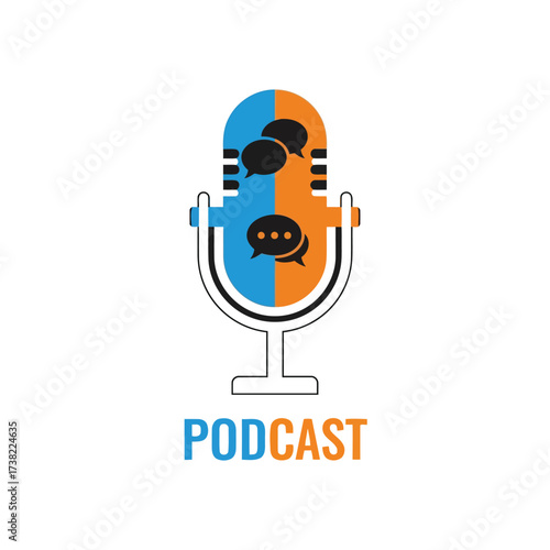 Vector art of podcast microphone, a symbol of audio broadcasting, conversation, and communication, with a modern and eyecatching design