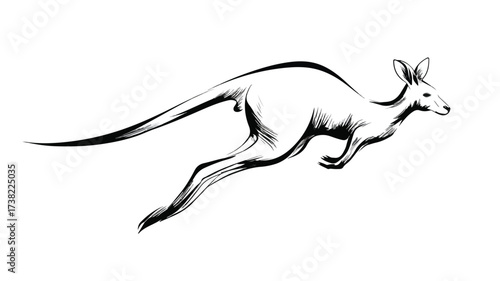 Energetic Kangaroo Jumping in Simple Minimalist Style Isolated on White Background