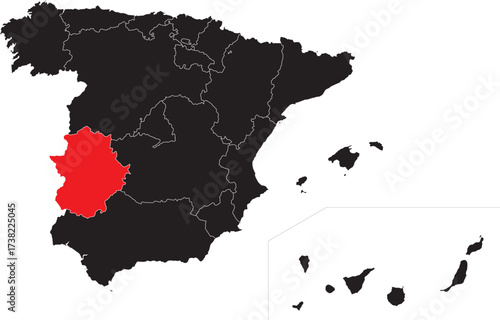 Extremadura Highlighted on the Map of Spain