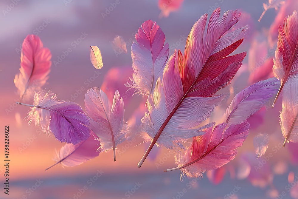 Naklejka premium Beautiful pink and purple feathers drifting gently high resolution image