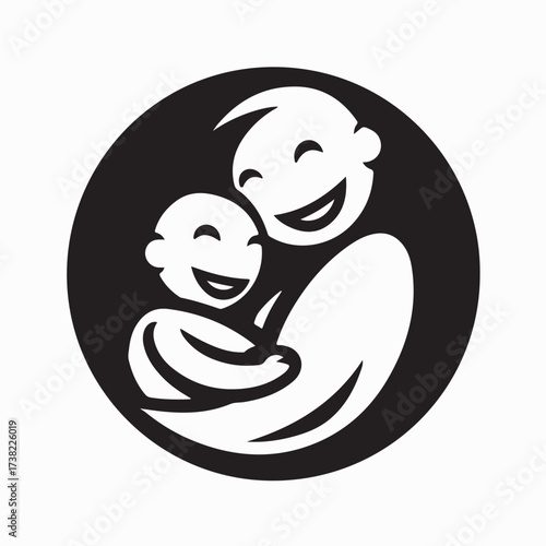 Loving Mother and Baby Silhouette Logo Vector isolated on white background