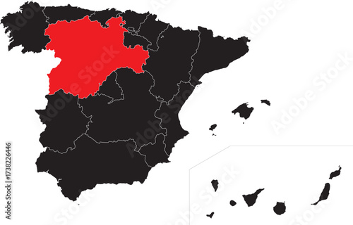 Castile and Leon Highlighted on the Map of Spain