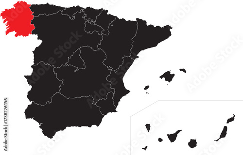 Galicia Country Highlighted on the Map of Spain