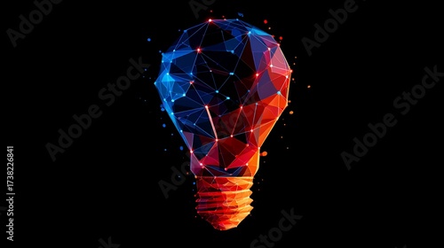 Glowing abstract lightbulb comprised of connected points against a black background