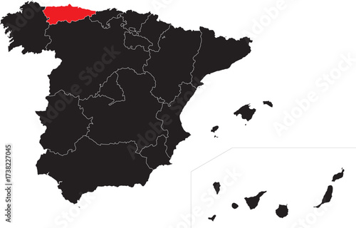 Asturias Country Highlighted on the Map of Spain