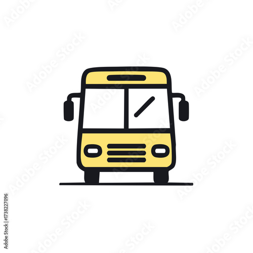Yellow School Bus Icon, Public Transport Vehicle Front View, Transportation Symbol Illustration