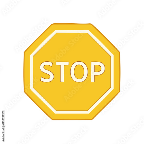 Illustrated Yellow Octagon Stop Sign with White Letters and Border for Road Safety and Traffic Control Compliance