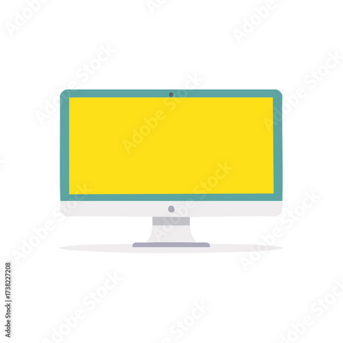 Modern desktop computer monitor with blank yellow screen flat design vector illustration