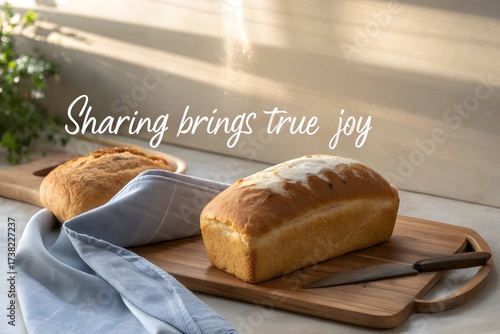 Freshly baked loaf of bread on a wooden cutting board