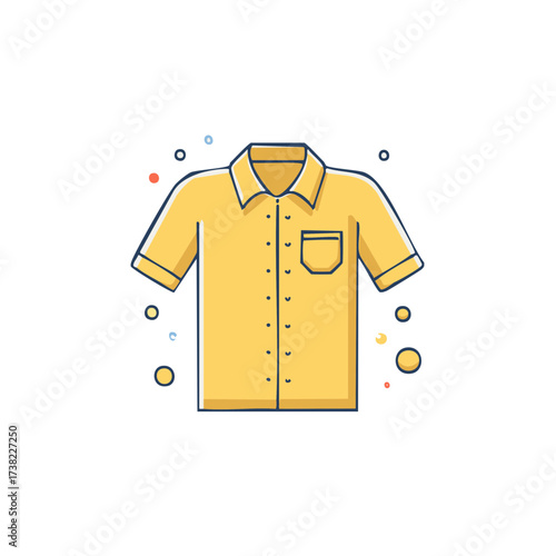 Stylized Illustration of a Short Sleeve Button Down Shirt with Pocket, Graphic Element