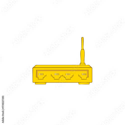 Cartoon illustration of wireless router modem device for broadband internet connection, a simplified yellow vector.