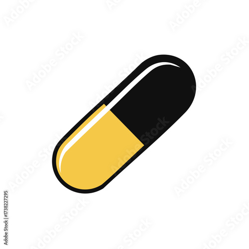Stylized Black and Yellow Pill Icon Representing Medicine and Healthcare