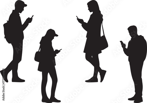 people silhouettes engaged with smartphones social media communication technology