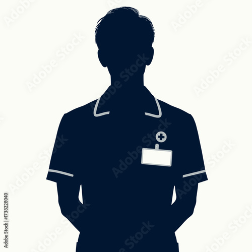 Nurse silhouette standing with hands clasped on neutral background  