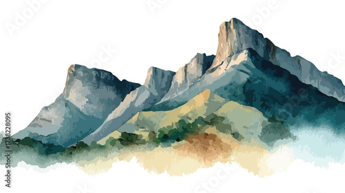 Scenic Watercolor Vector of Majestic Mountain Range