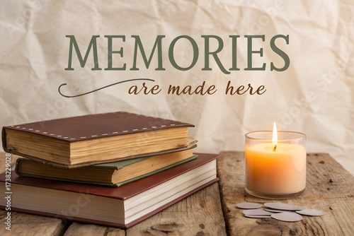 Stack of books illuminated by a glowing candle
