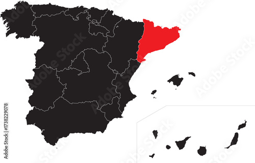  Catalonia Community Highlighted on Map of Spain