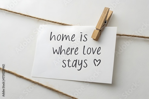 White Card with Love Message Pinned on Twine