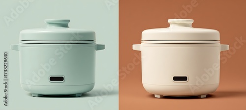 Twotone electric mini rice cooker isolated on white background, designed for small portions, perfect for single person or couple, easy to use and clean