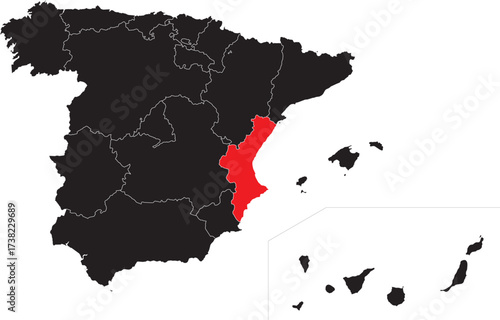 Valencian Community Highlighted on Map of Spain