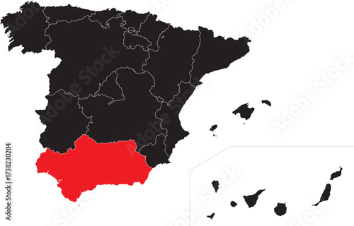 Andalusia Highlighted on Map of Spain