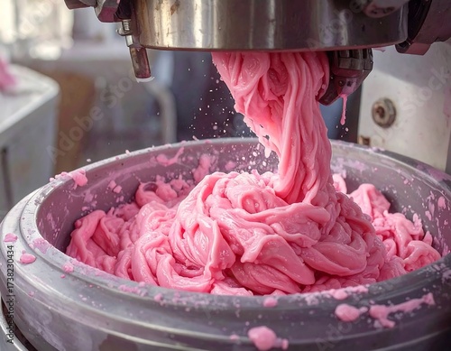 Pink substance being mixed in a machine