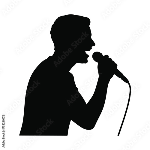 Dynamic silhouette of a singer performing with microphone
