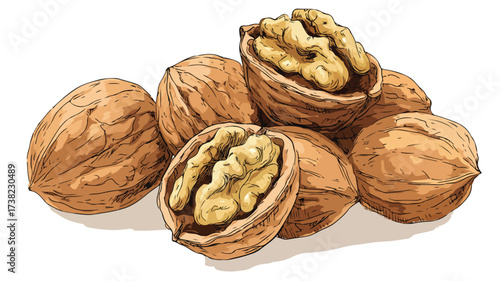 Walnuts Food Vector Style Design with Outline