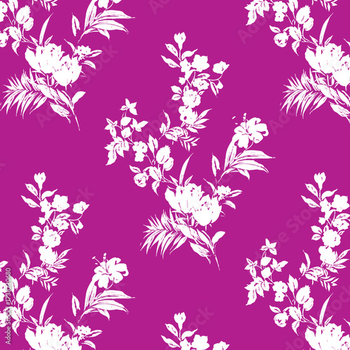 Seamless floral pattern, classic flower ornament, abstract ditsy print in vintage motif. Elegant botanical design of beautiful large wild flowers, leaves, small branches, herbs. Vector illustration.	
