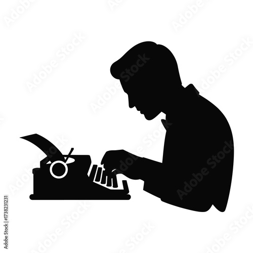 Silhouette of a writer at a vintage typewriter creating literature