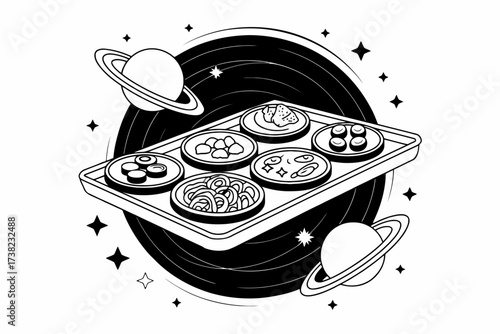 Intergalactic Snack Tray a Cosmic Culinary Adventure Featuring Planets and Delicious Black and White Treats