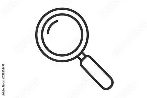 Magnifying glass icon with hand symbol, linear style vector illustration, cartoon design, transparent background, search concept, magnifier lens tool, exploration, discovery
