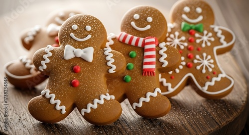 Classic Gingerbread Men Cookies with Festive Icing on Rustic Wood