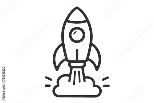 Rocket launch icon in linear style, vector cartoon illustration with transparent background, space exploration symbol, startup growth concept, futuristic technology design
