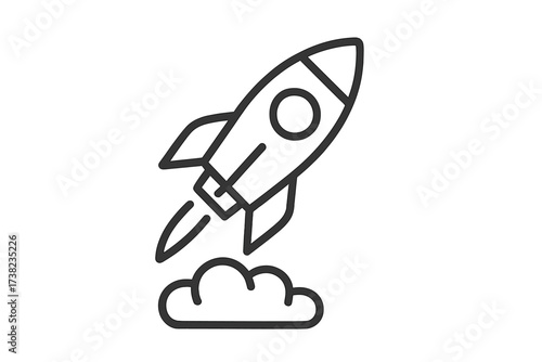 Rocket icon linear style launch symbol vector cartoon illustration with transparent background set. Space rocket ship takeoff, startup concept, futuristic aerospace design.