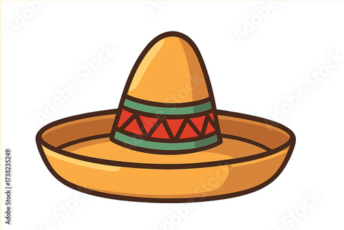 Traditional Mexican Sombrero Hat Icon with Bright Colors, Cartoon Style Vector Illustration, Cultural Mexican Costume Accessory, Festive Hat Design with Decorative Band