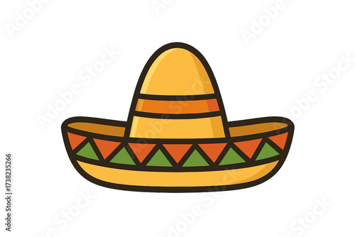 Colorful Mexican sombrero hat icon, flat style vector cartoon illustration with traditional pattern, festive decoration, cultural Mexican accessory, transparent background