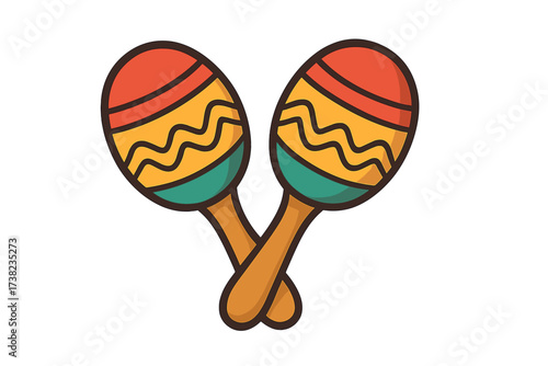 Colorful maracas musical instrument vector illustration, Latin percussion instrument, party celebration, vibrant hand shaker icon, fiesta music symbol, festive rhythm tool