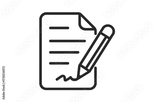 Writing icon in linear style with document signature symbol, vector cartoon illustration with transparent background, editable file for digital design and creative projects