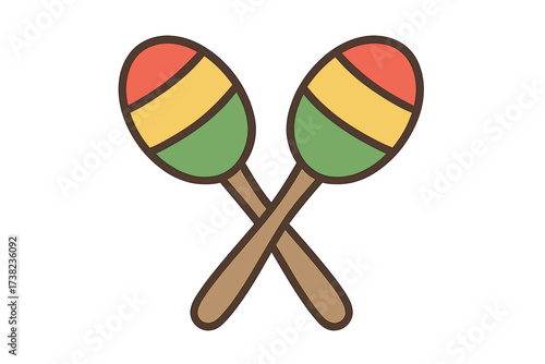 Colorful Maracas Icon Flat Style Musical Instrument Symbol Vector Cartoon Illustration Set with Transparent Background for Music and Celebration Design