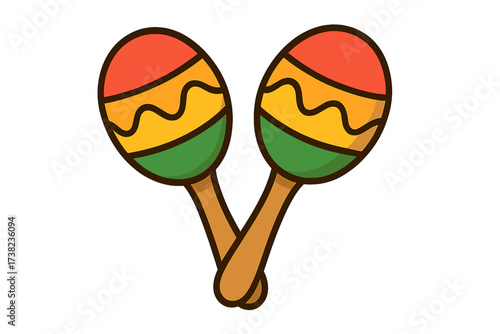 Colorful Maracas Icon in Flat Style, Musical Instrument Vector Cartoon Illustration with Transparent Background, Latin Percussion Shakers Set for Music Design